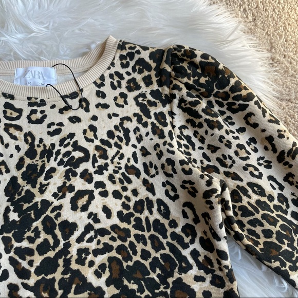 Zara Girls Puff Sleeve Cheetah Sweatshirt - Picture 2 of 3
